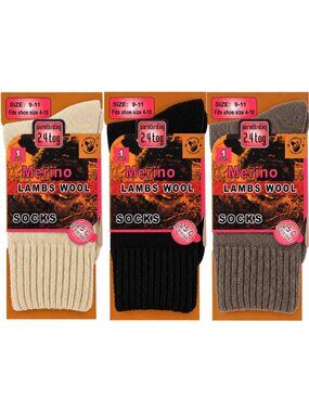 Women's Lamb Wool Socks, Size 9-11 Warm Winter Hiking Merino Lamb Wool, 3-Pairs